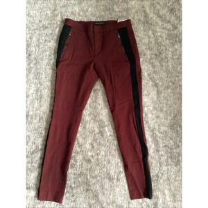 Banana Republic Women Size 2P Burgundy Tuxedo Pants With Black Stripe